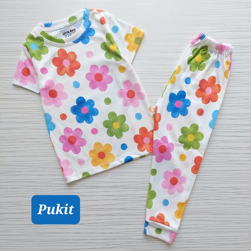 تیشرت شلوار راحتی طرح گل‌های رنگی(۲ تا ۱۴ سال) - Image 2