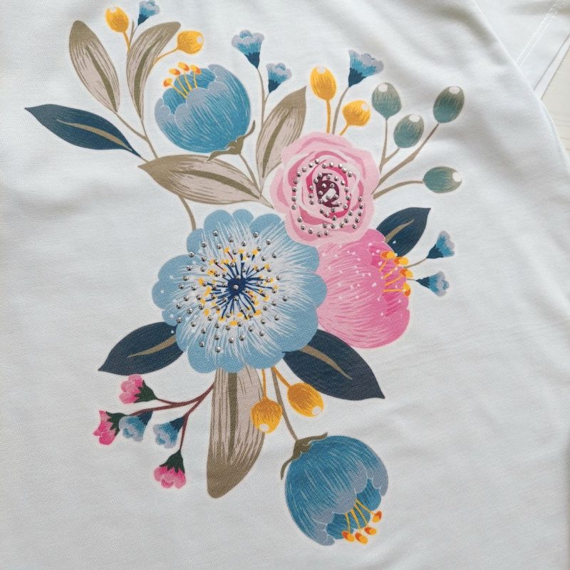 تیشرت شلوارک دخترانه گل آبی نگین‌دار(۶ تا ۱۴ سال) - Image 2