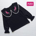 بلوز مشکی دخترانه یقه ب ب گلدوزی(۲ تا ۸ سال)
