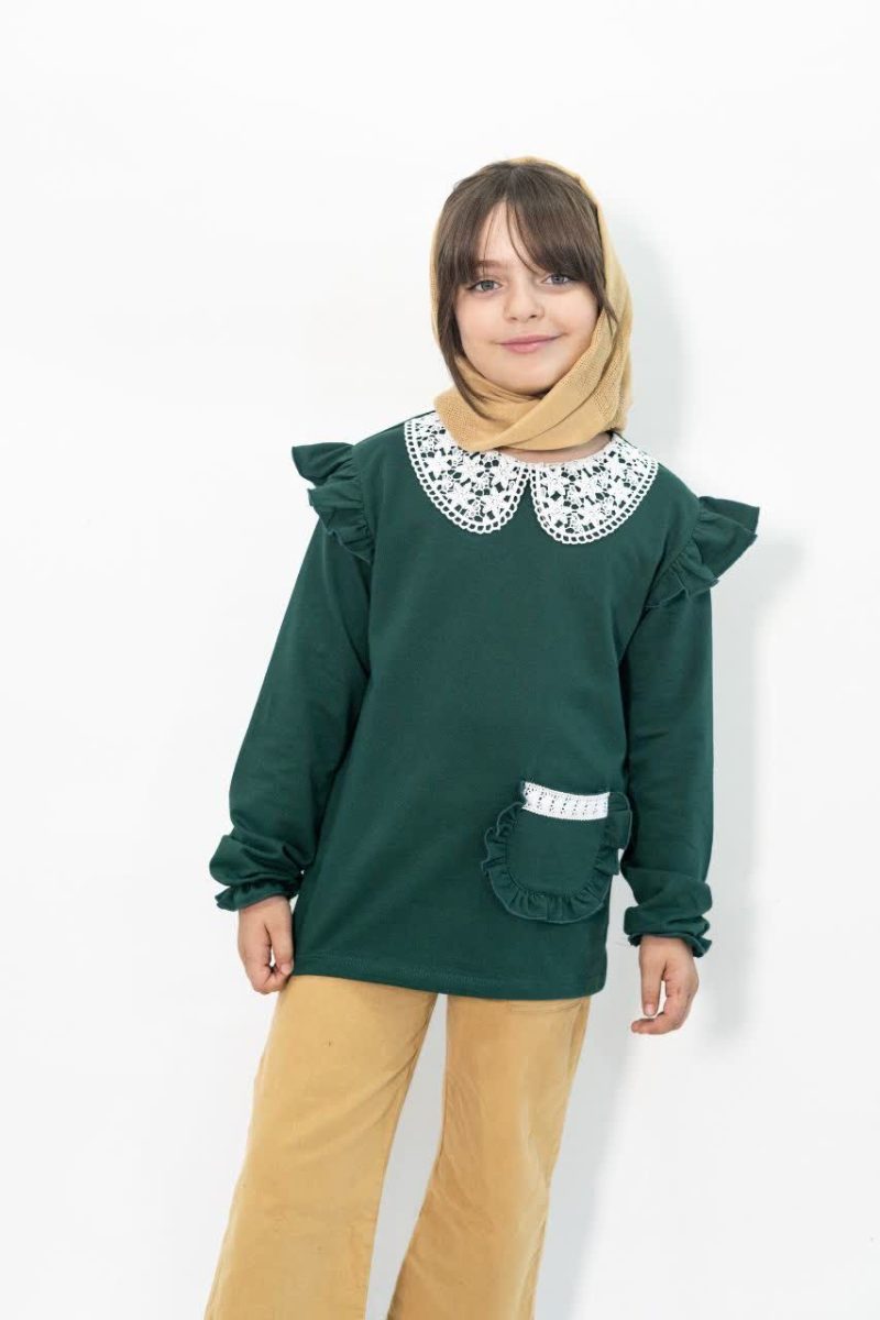 بلوز تک دخترانه یقه گیپور طرح ساناز(4 تا 11 سال) - تصویر 5