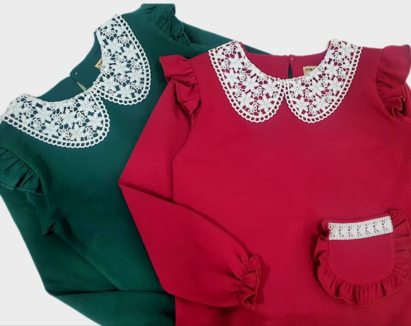 بلوز تک دخترانه یقه گیپور طرح ساناز(4 تا 11 سال) - تصویر 4