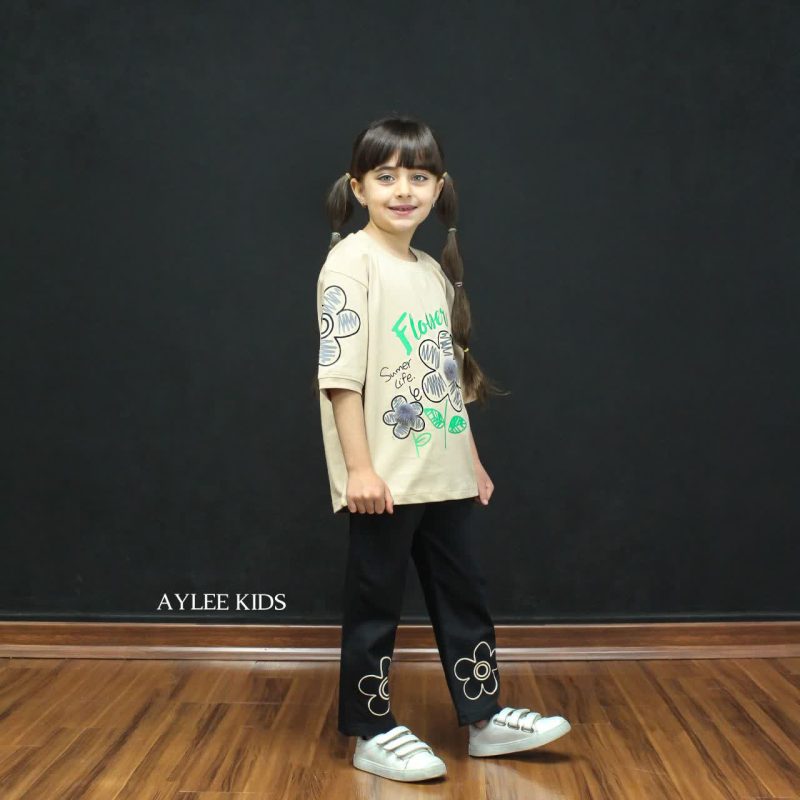تیشرت شلوار دخترانه طرح گل تابستونی (2 تا 10سال) - Image 2