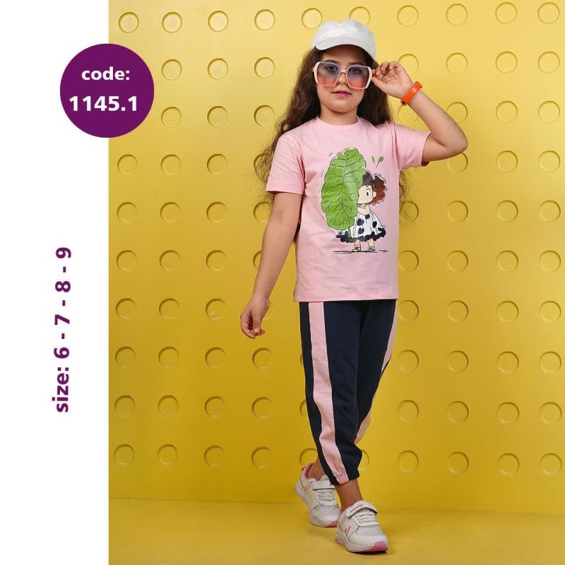 تیشرت شلوار دخترانه طرح دختر برگ (6 تا 9سال) - Image 5