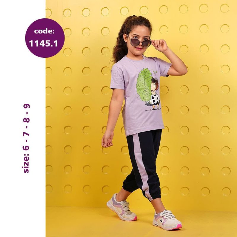 تیشرت شلوار دخترانه طرح دختر برگ (6 تا 9سال) - Image 4