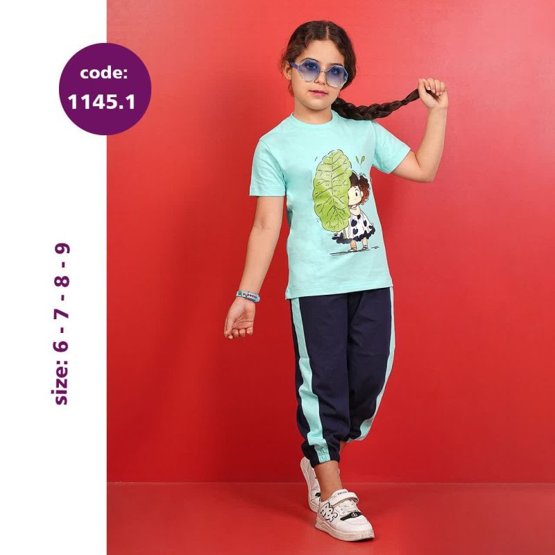 تیشرت شلوار دخترانه طرح دختر برگ (6 تا 9سال) - Image 2