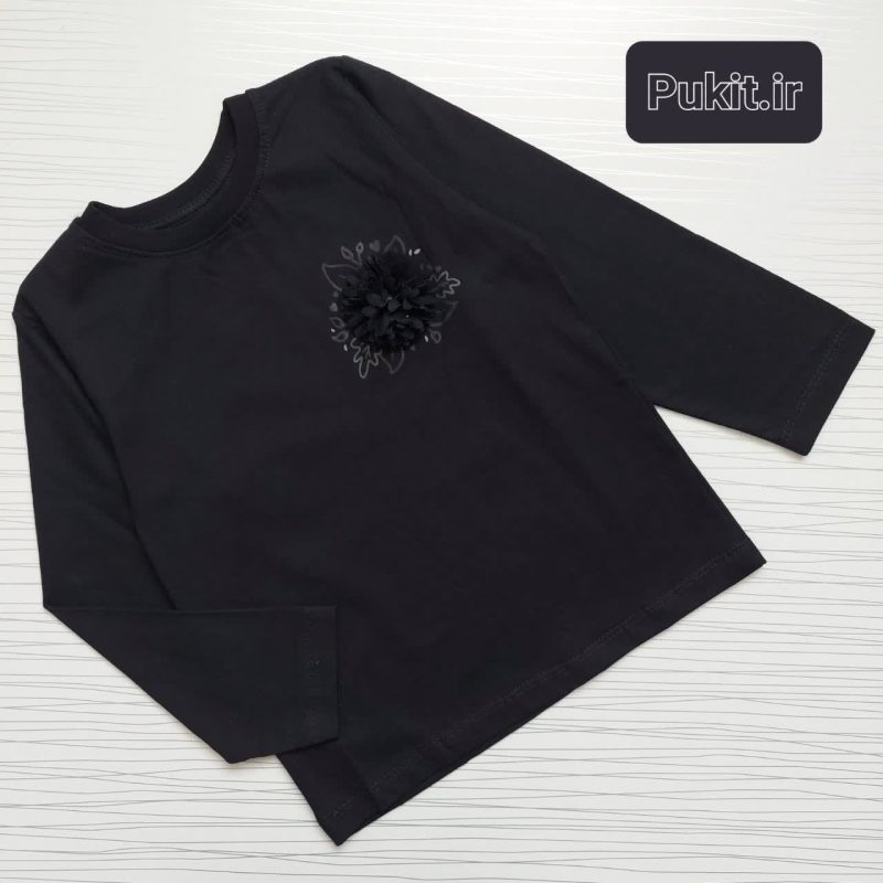 بلوز مشکی دخترانه طرح تک گل(3تا16سال) - Image 2