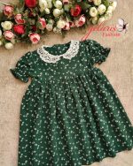 پیراهن دخترانه یقه گیپوردار طرح گل گچی(2 تا 8 سال)