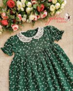 پیراهن دخترانه یقه گیپوردار طرح گل گچی(2 تا 8 سال) - Image 3