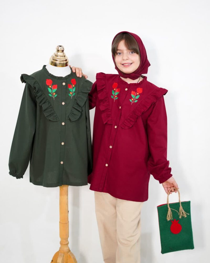 شومیز دخترانه گلدوزی طرح انار(6 تا 13 سال) - Image 2