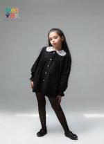 شومیز مشکی یقه گیپور دخترانه دوطرح(5 تا 14سال)