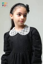 پیراهن آستین بلند مشکی دخترانه خال خالی (7 تا 13 سال) - Image 2
