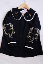 تونیک مشکی دخترانه گلدوزی شده طرح حوریا (8تا16سال)