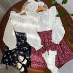 شومیز دامن خامه دوزی شده دخترانه طرح سوسن(3 تا 10 سال)