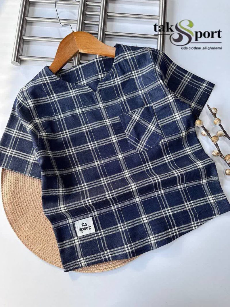 شومیز تک پسرانه یقه کوبایی طرح چهارخونه(3تا13سال) - Image 2