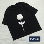 تیشرت تک مشکی دخترانه طرح رز سفید(3تا 12 سال )
