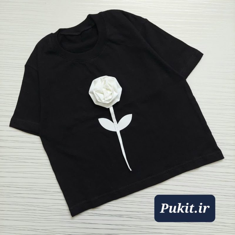 تیشرت تک مشکی دخترانه طرح رز سفید(3تا 12 سال ) - Image 3