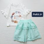 تیشرت دامن دخترانه طرح صدف دریا (2تا10سال)