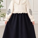 پیراهن آستین بلند دخترانه طرح فرانک (۹ تا ۱۶ سال)